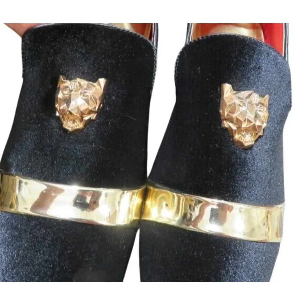 Santimon Velvet Tuxedo Lion Head Loafers Driving Shoes Smoking Slippers size 12